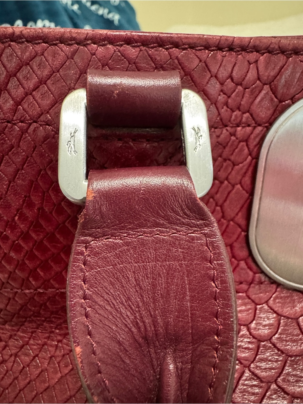 Longchamp Gatsby Satchel Red Python Embossed Twist Lock Structured Purse France - Picture 3 of 16